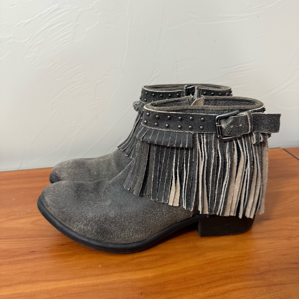 Nomad Women's Janis Fringe‎ Leather Ankle Boots Bootie Western Charcoal Grey 39